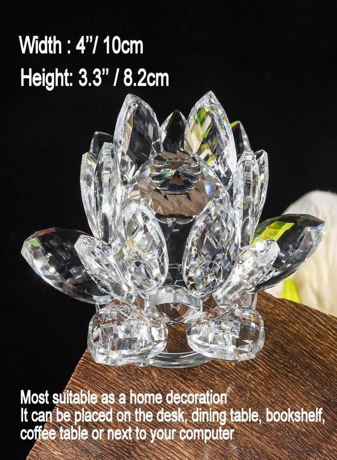 TENGFENG Sparkle Crystal Lotus Flower - 4'' Hue Reflection Clear Crystal Lotus for Feng Shui Home Decor Sun Catcher Ornaments or Paper Weight with Gift Box (100MM) Transparent - Image 3